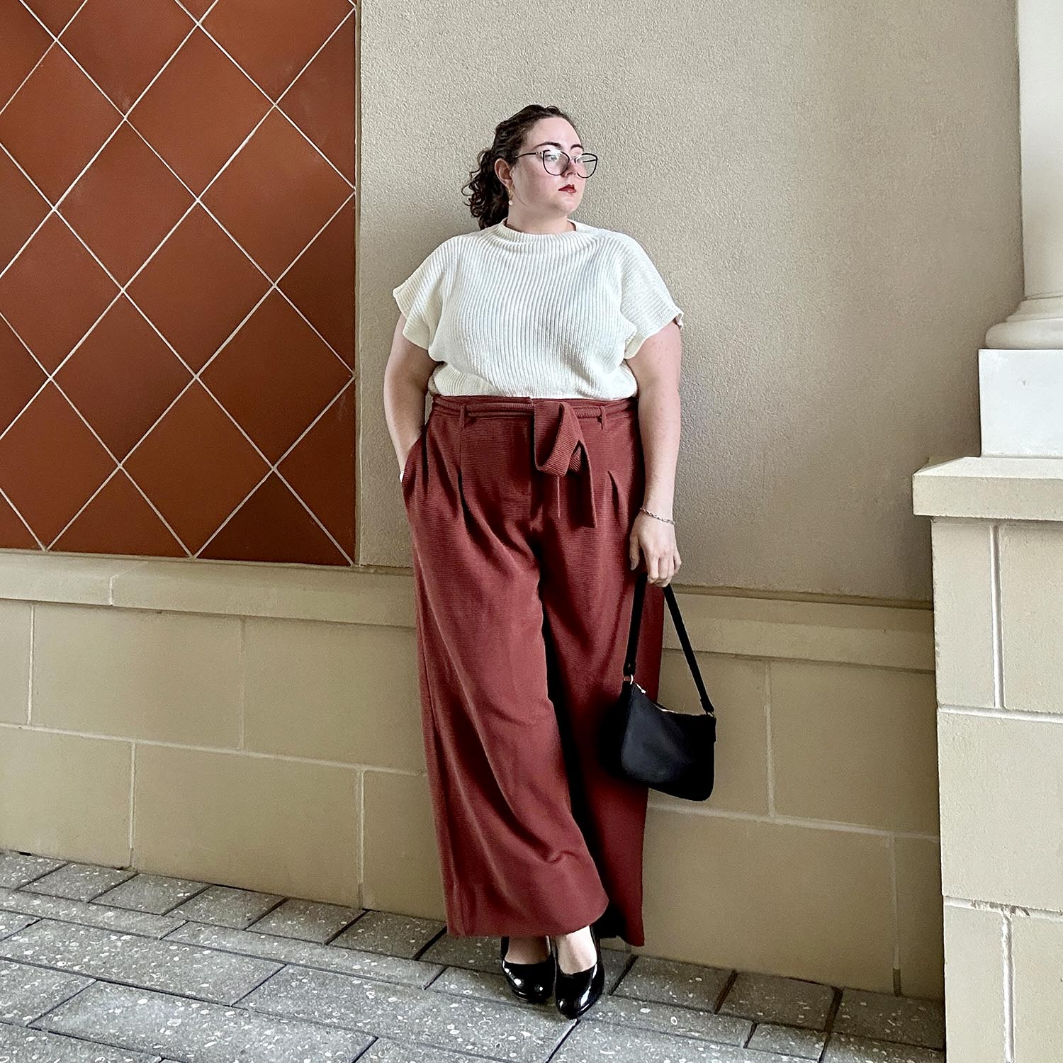 Ottoman Wide Leg Tailored Trousers - Cinnamon - Image 4