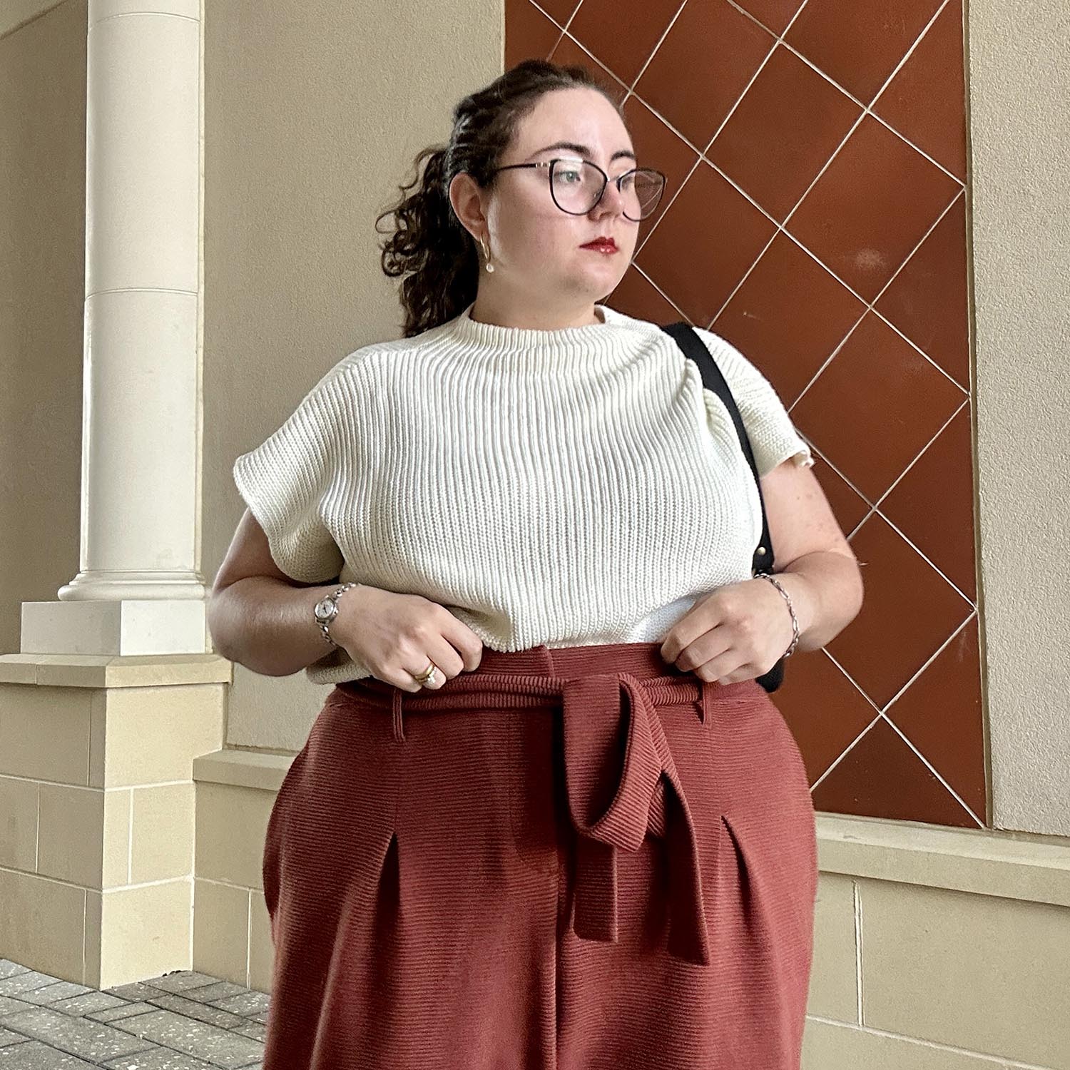 Ottoman Wide Leg Tailored Trousers - Cinnamon - Image 9