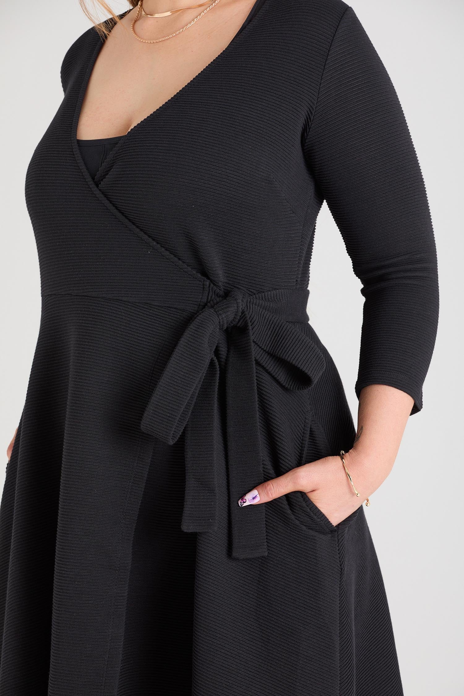 Ottoman Wrap Around Dress - Black - Image 6