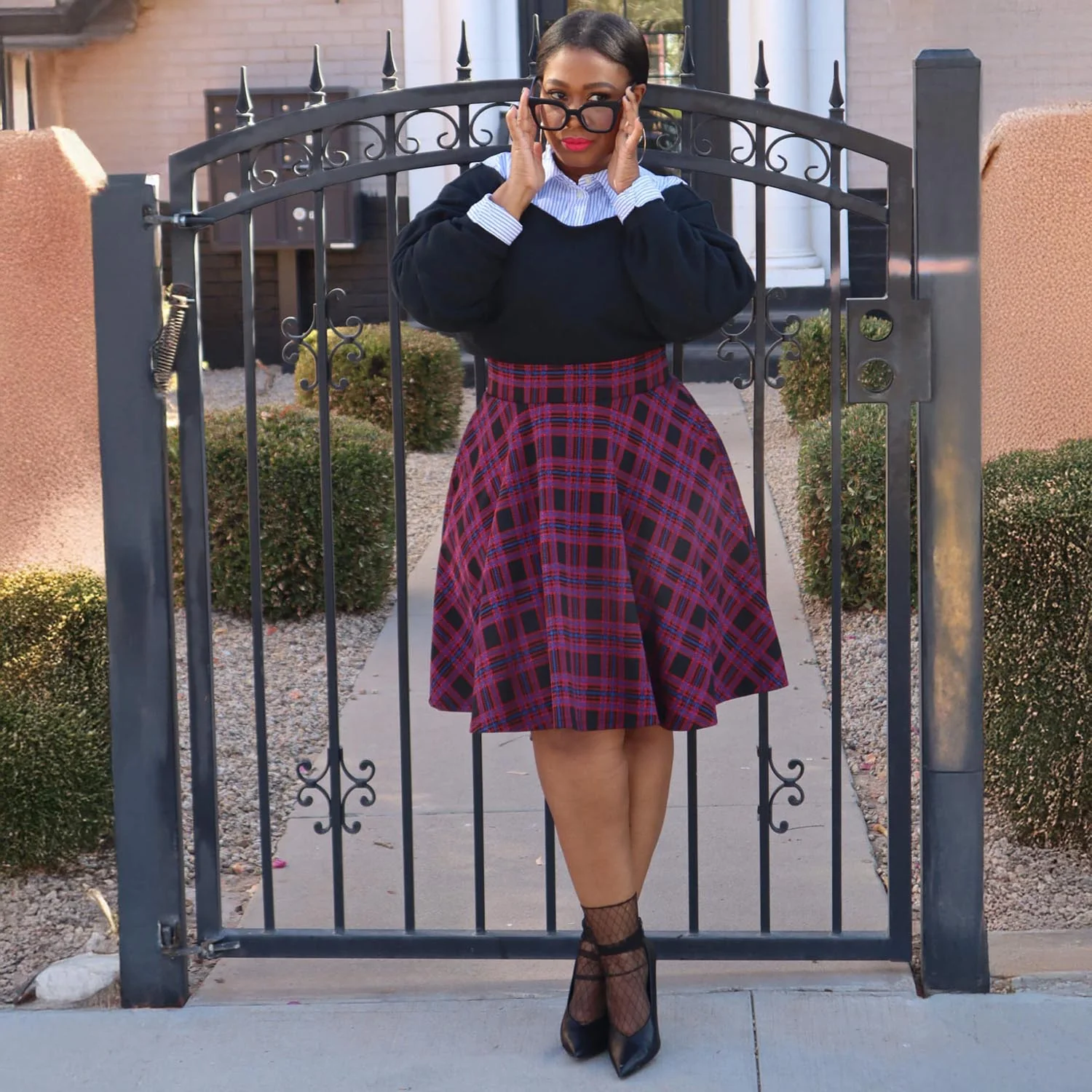 Plaid Flare Skirt - Ember