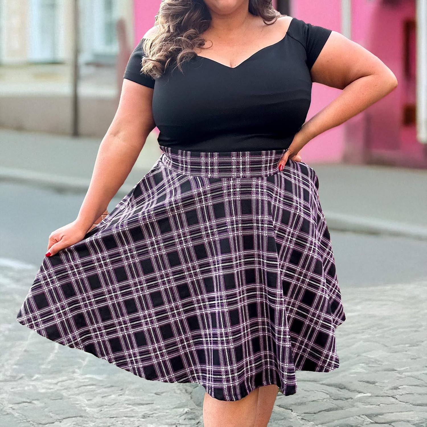 Plaid Flare Skirt - Moorland - Image 4