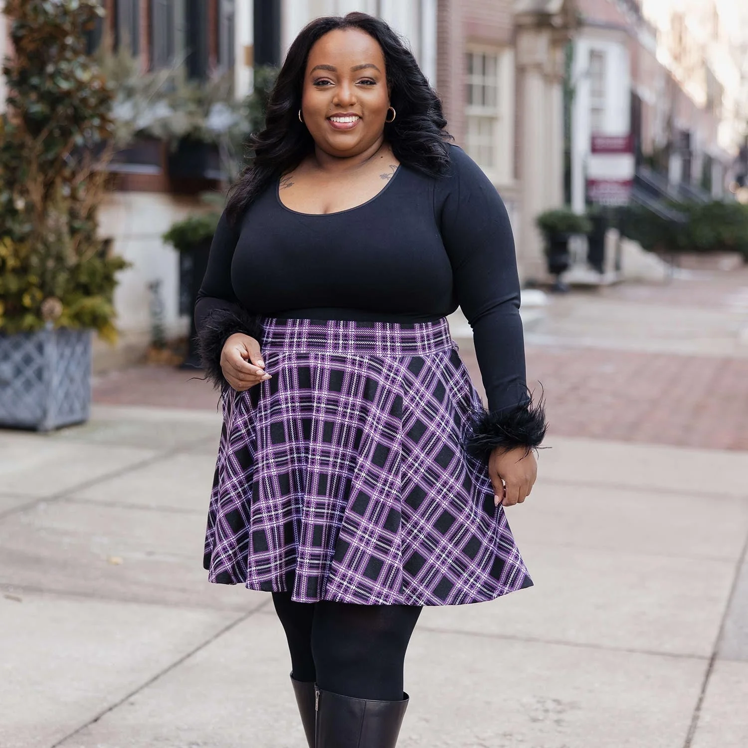 Plaid Mini-Flare Skirt - Moorland - Image 3
