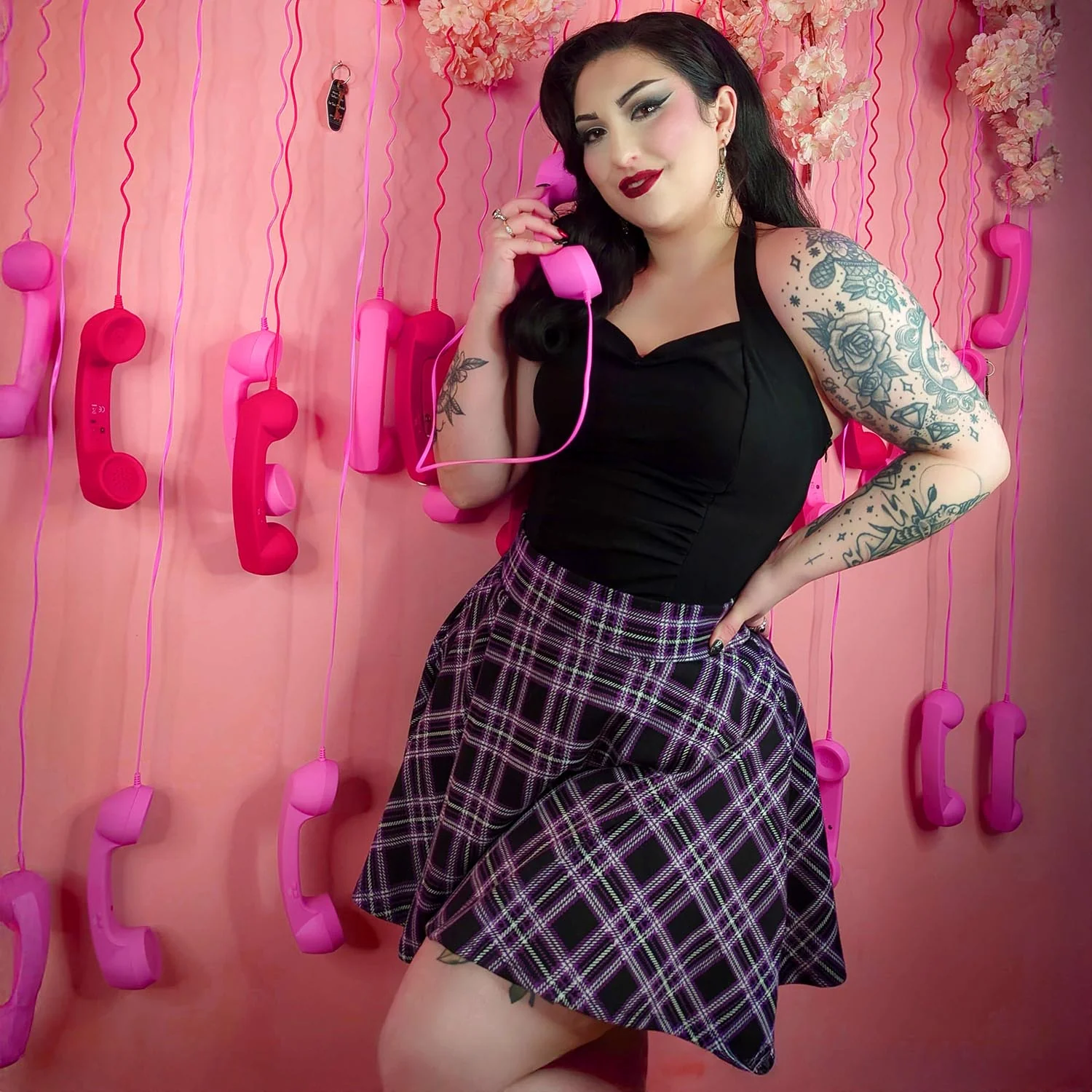Plaid Mini-Flare Skirt - Moorland - Image 4