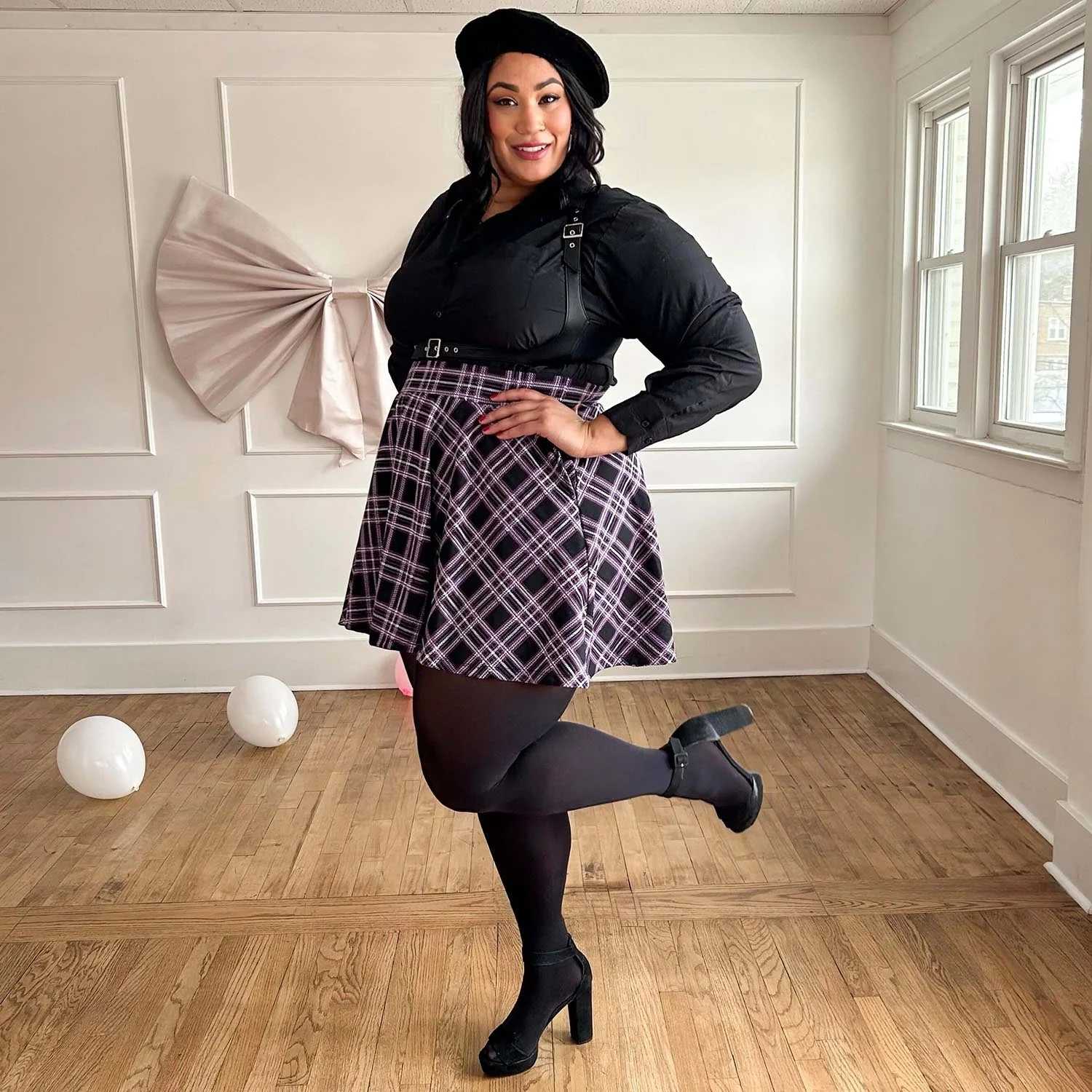 Plaid Mini-Flare Skirt - Moorland - Image 5