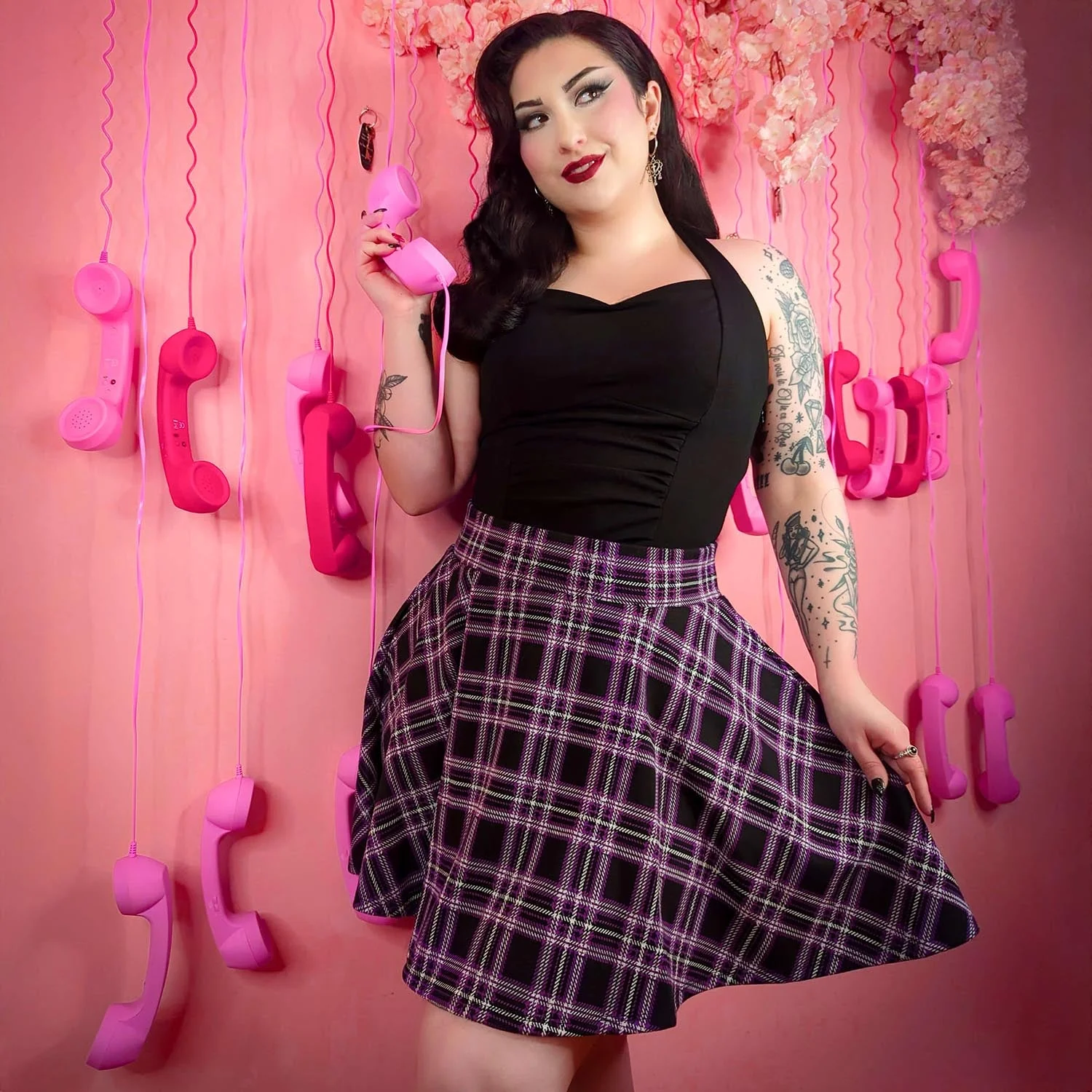 Plaid Mini-Flare Skirt - Moorland - Image 7