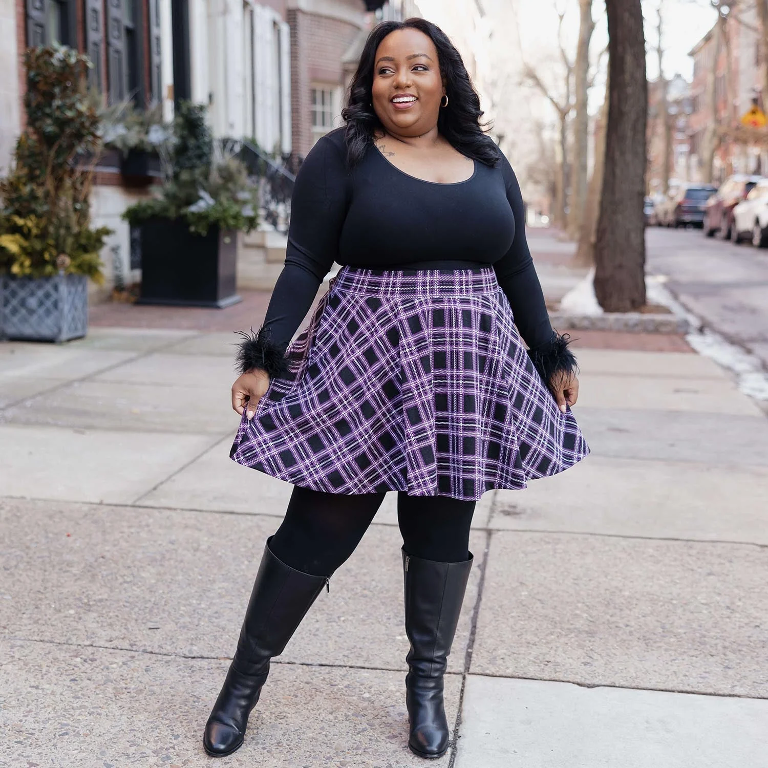 Plaid Mini-Flare Skirt - Moorland - Image 9