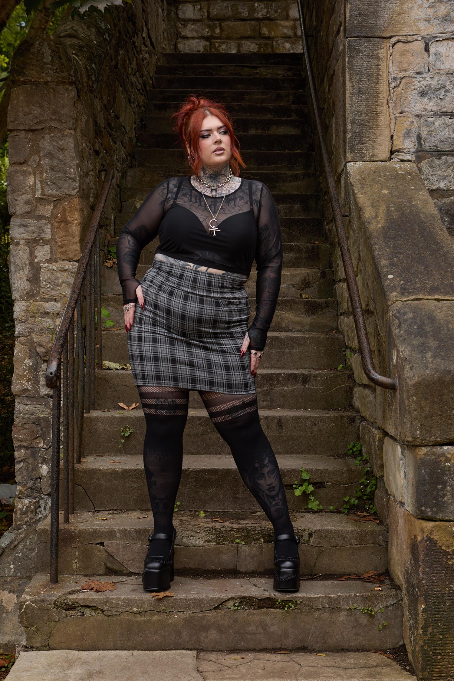 Plaid Mini Skirt - Black & Grey - Image 8