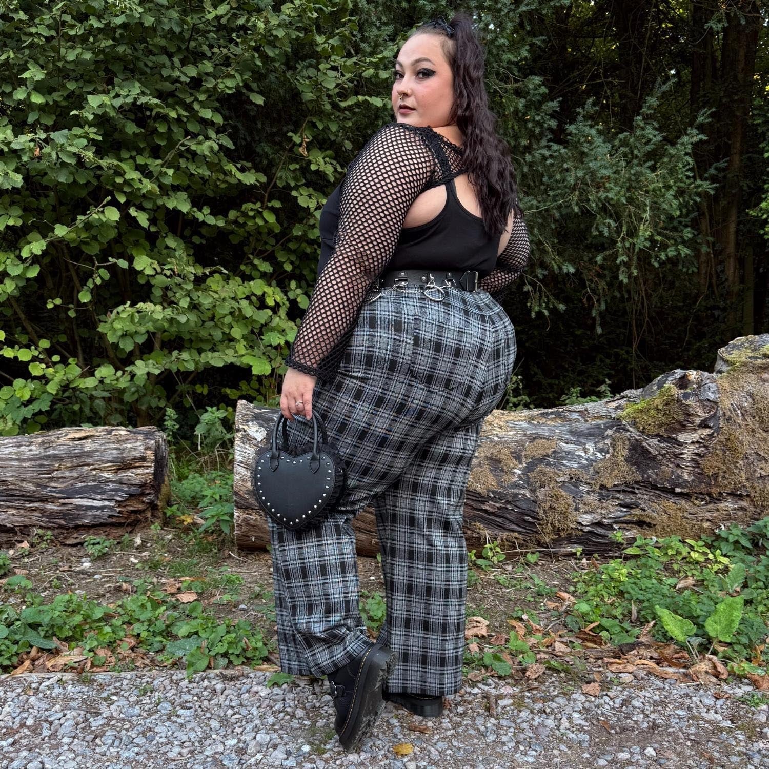 Plaid Wide-Leg Trousers - Black & Grey - Image 3