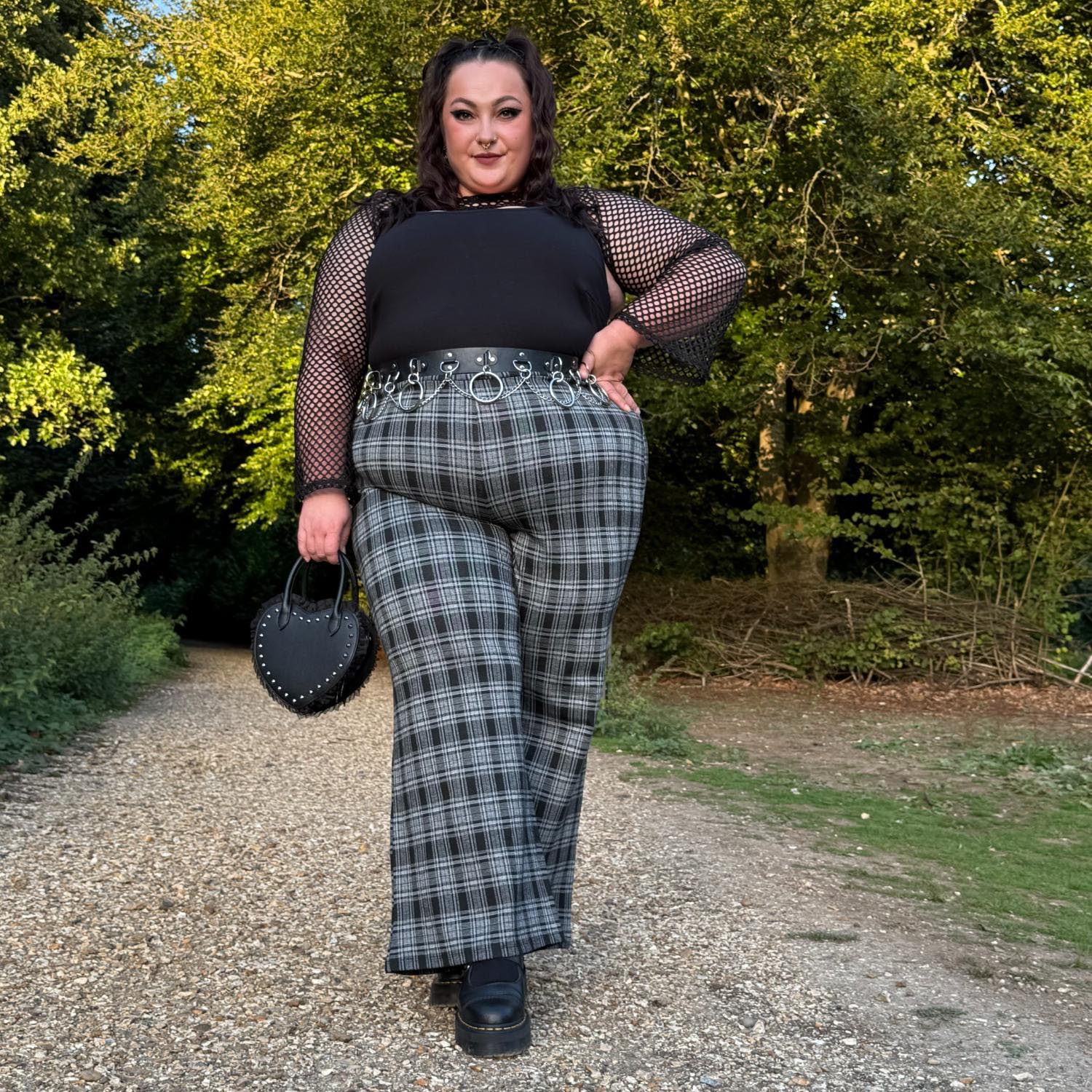 Plaid Wide-Leg Trousers - Black & Grey - Image 4