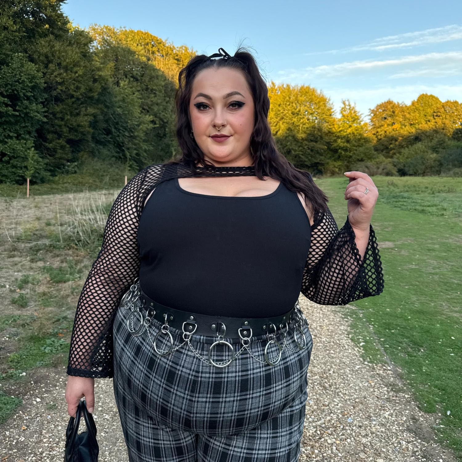 Plaid Wide-Leg Trousers - Black & Grey - Image 6