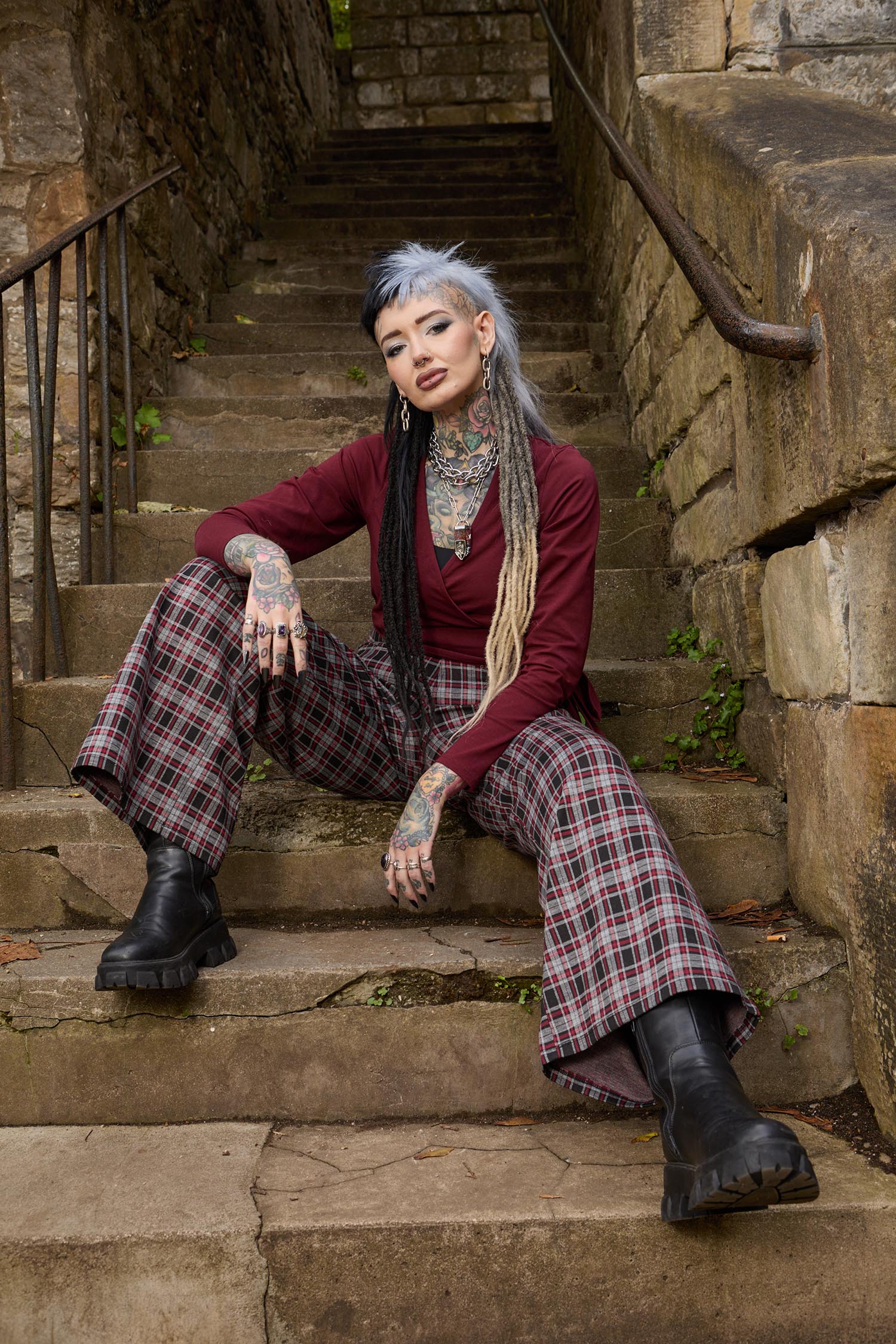 Plaid Wide-Leg Trousers - Bonnie - Image 3