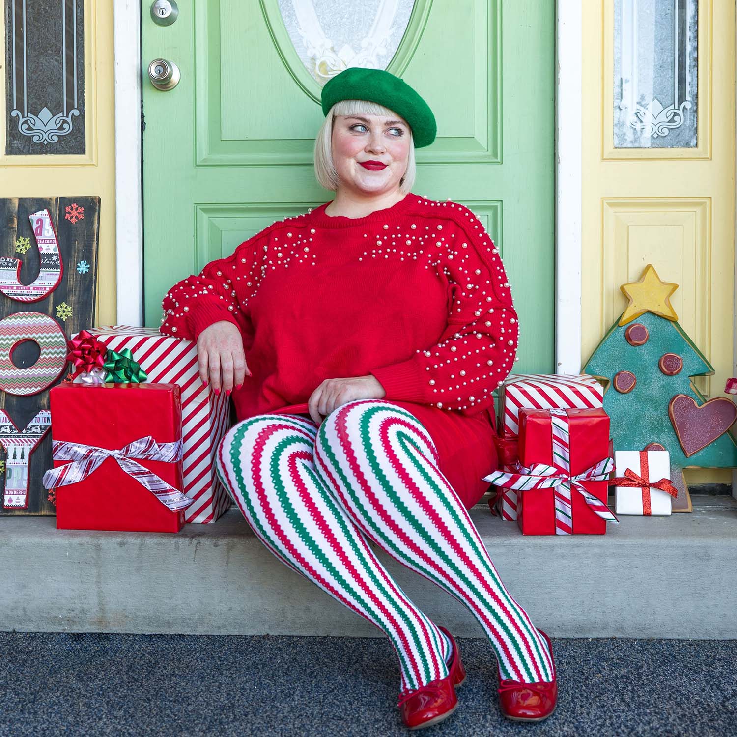 120 Denier Striped Tights - Polar Express - Image 2