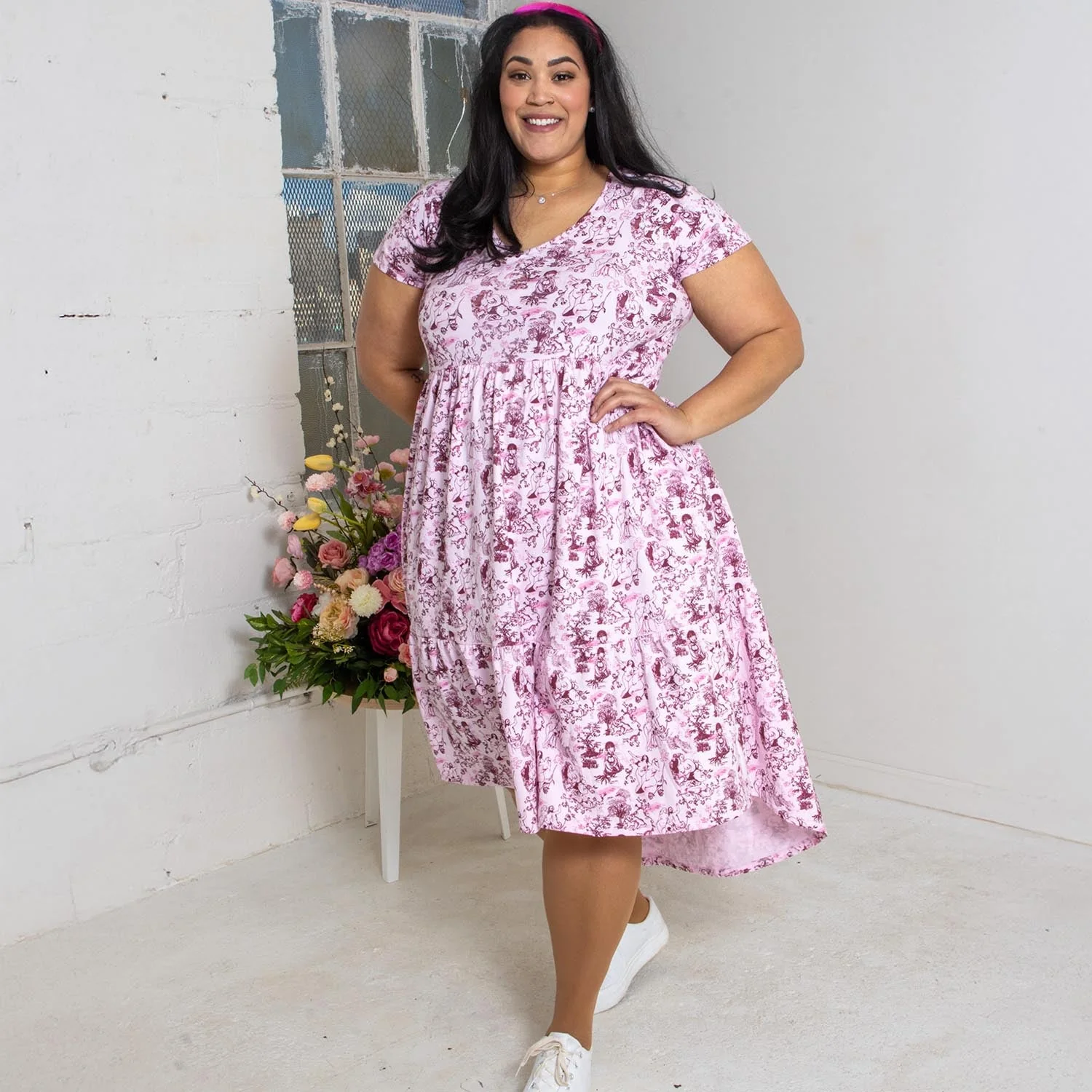 T-Shirt Tiered Dress - Passion au Jardin - L'Amour Rose - Image 3