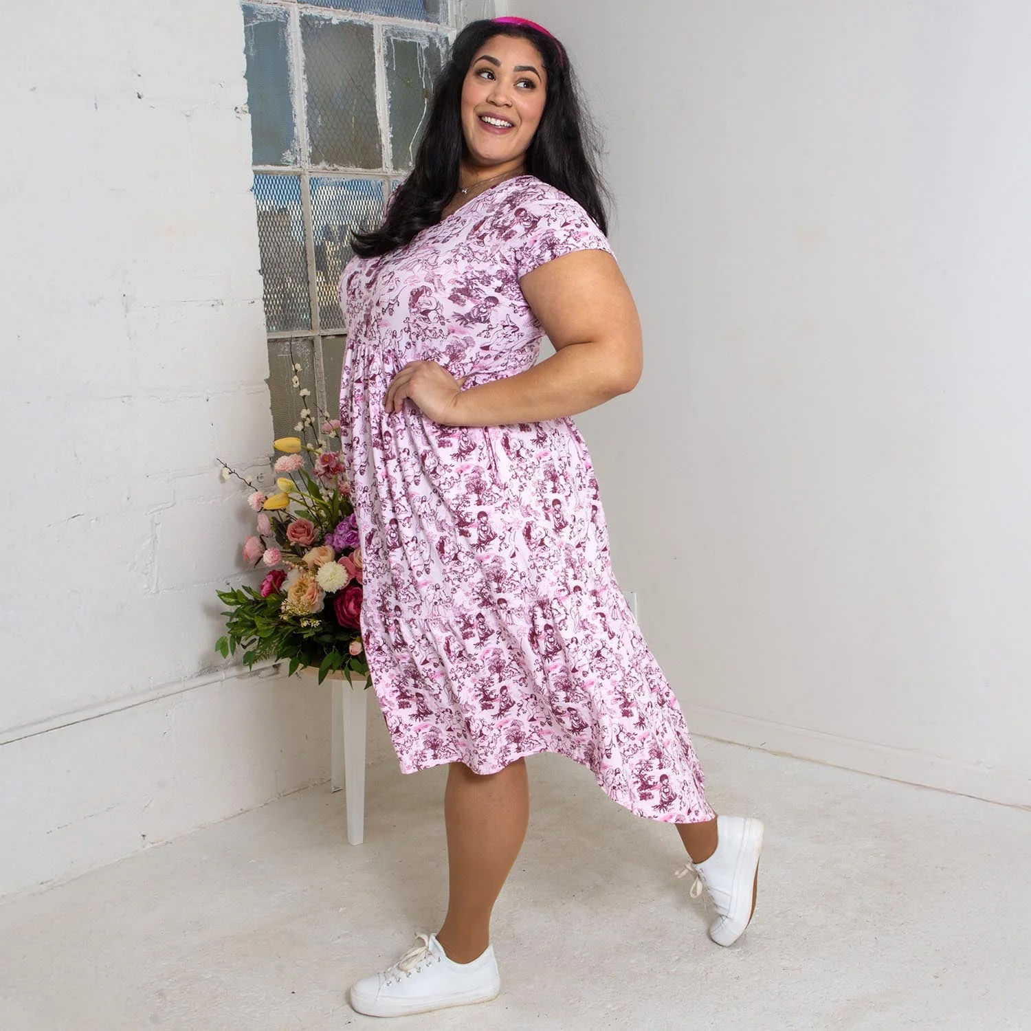 T-Shirt Tiered Dress - Passion au Jardin - L'Amour Rose - Image 9
