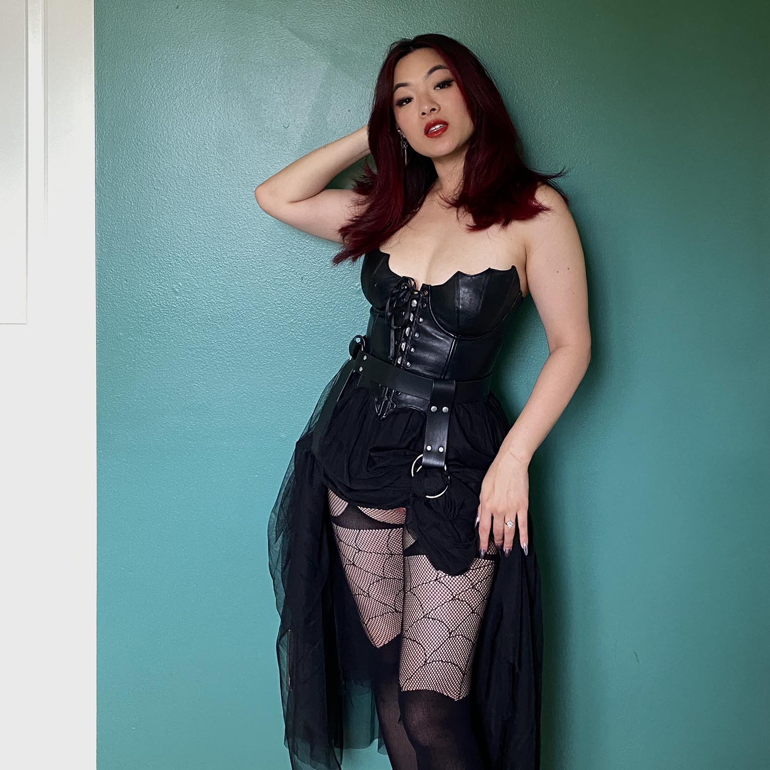 Mock Garter Fishnets - Venom - Image 4
