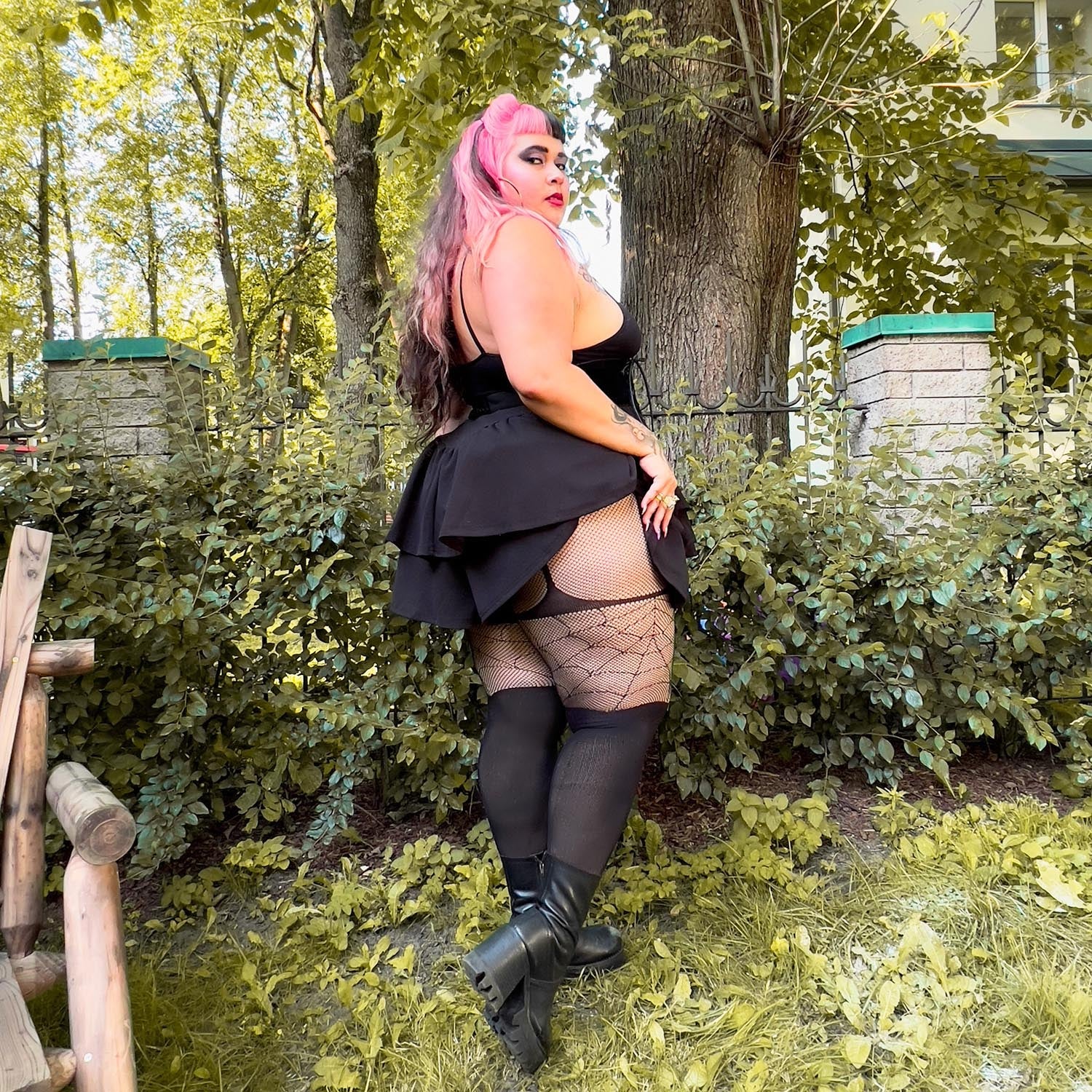 Mock Garter Fishnets - Venom - Image 6