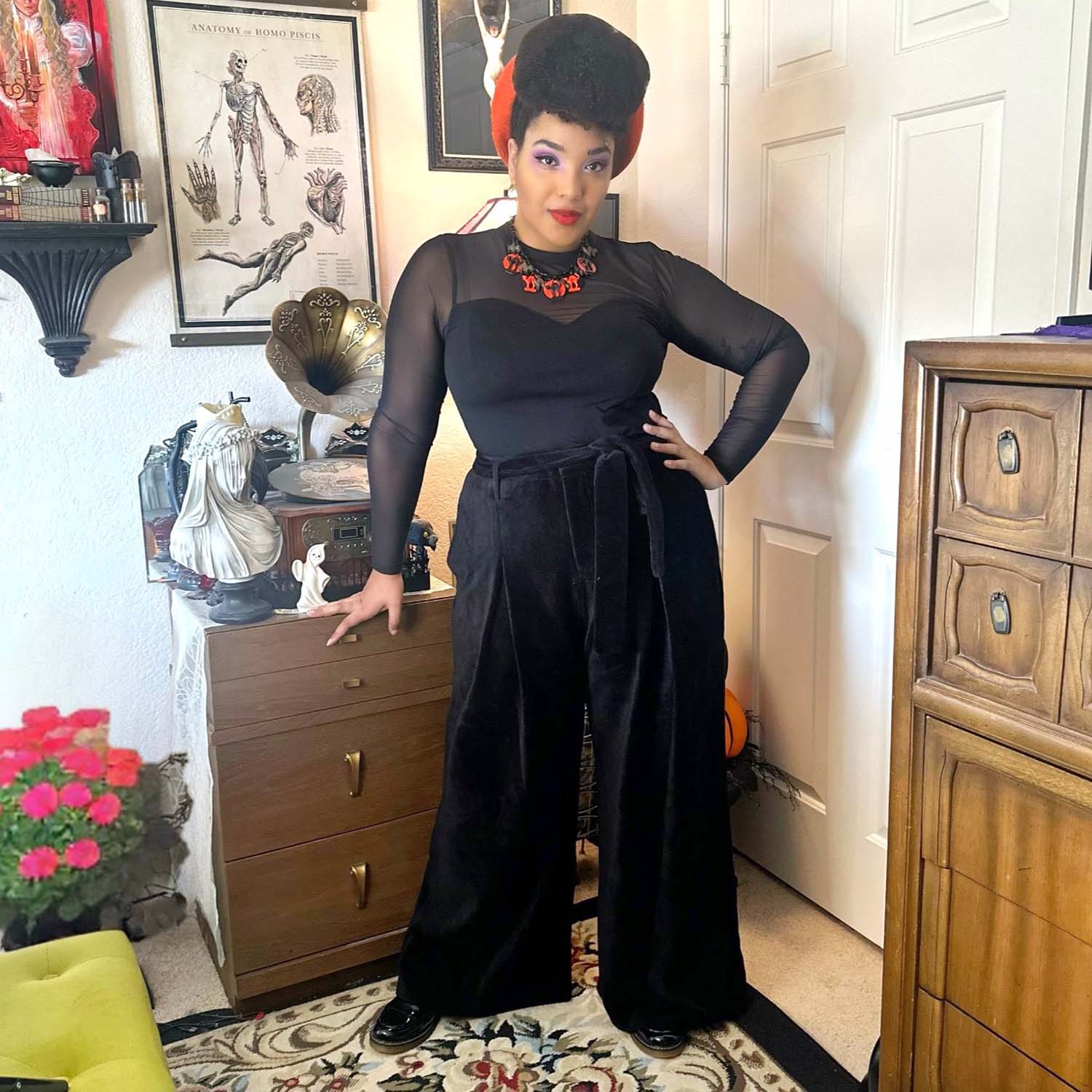 Wide Leg Cord Tailored Trousers - Black - Image 3