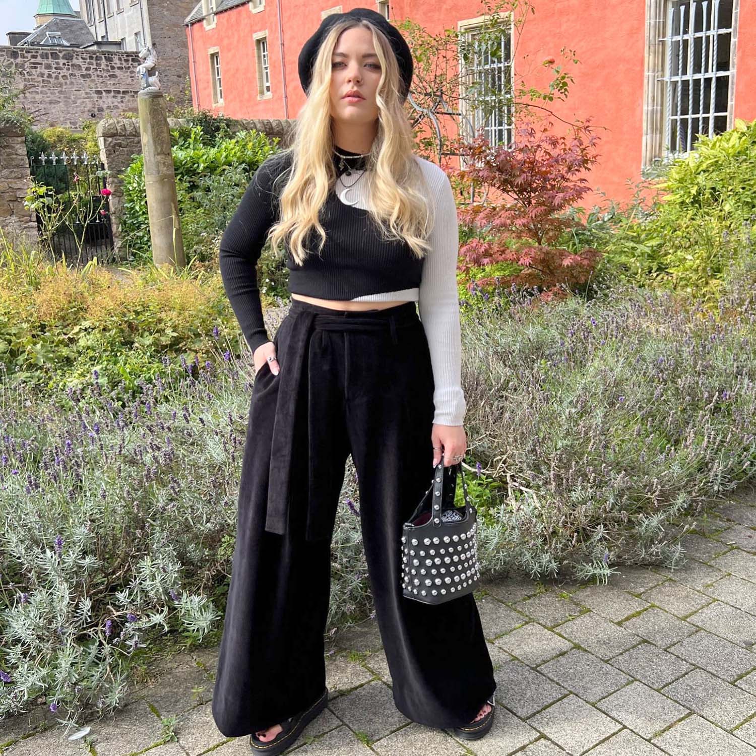 Wide Leg Cord Tailored Trousers - Black - Image 4