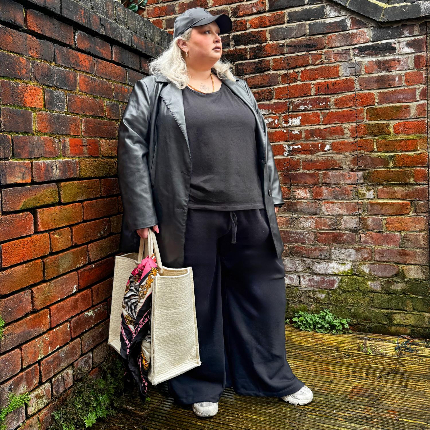 Organic Cotton Wide Leg Joggers - Black - Image 10