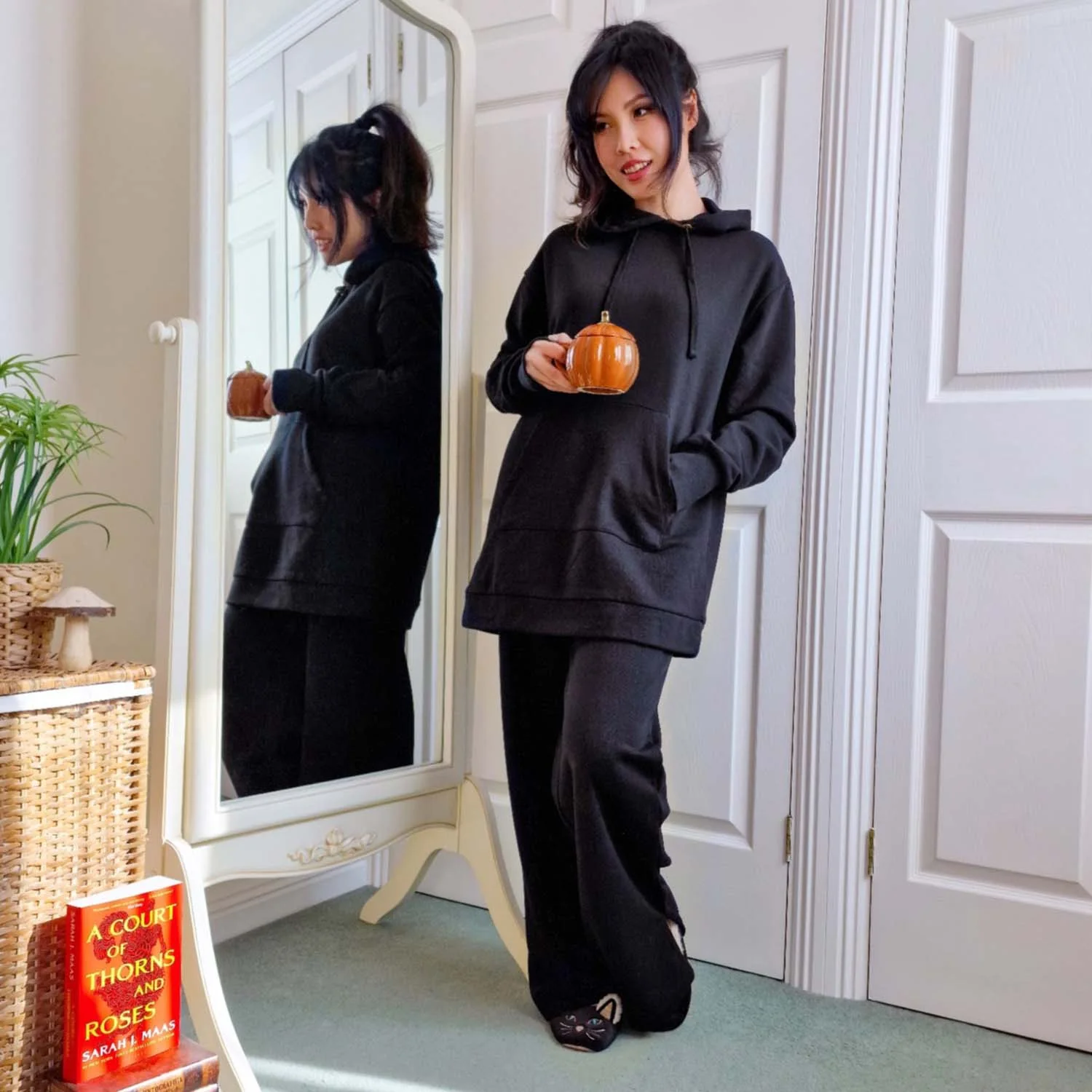 Organic Cotton Wide Leg Joggers - Black - Image 13