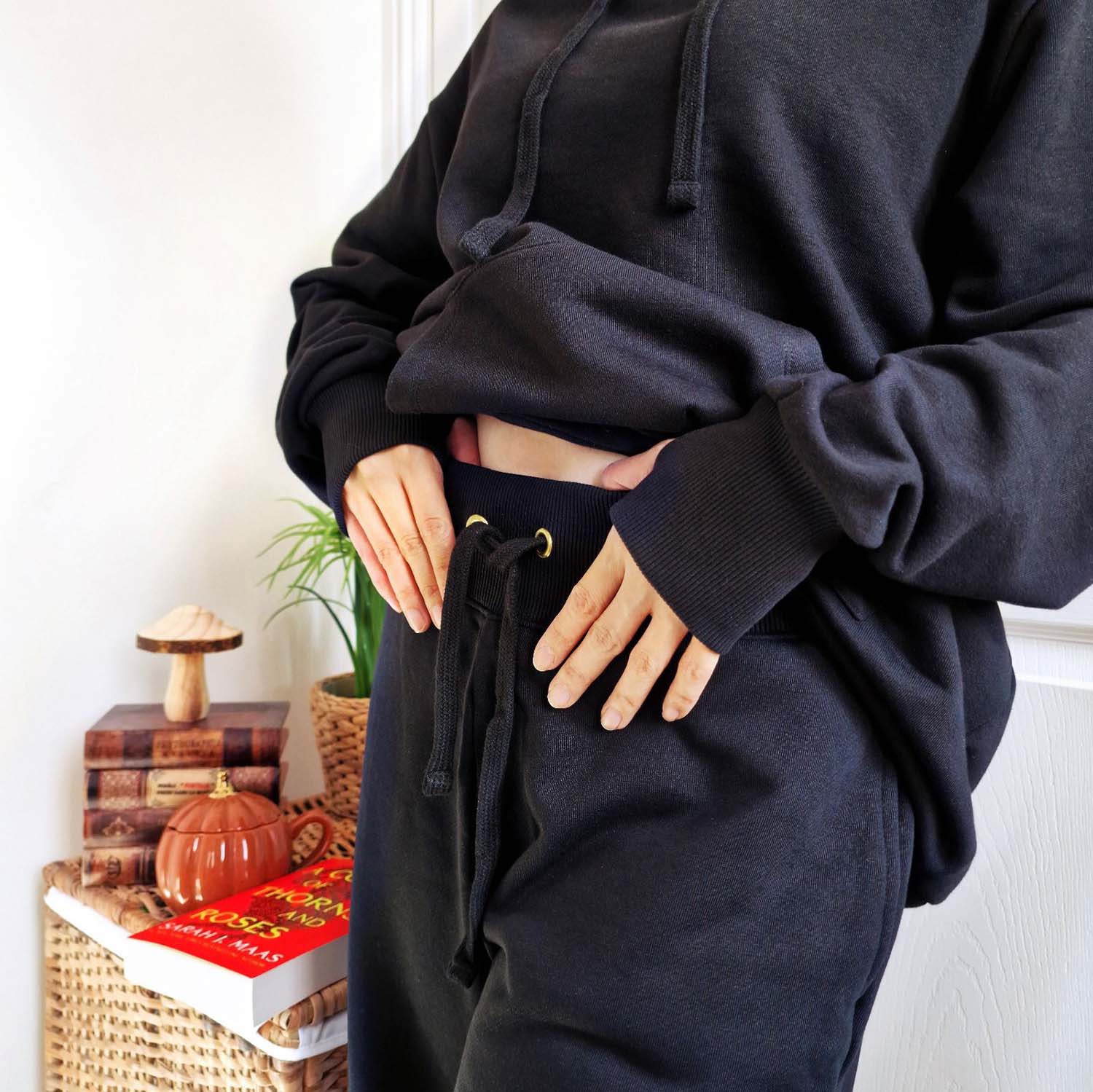 Organic Cotton Wide Leg Joggers - Black - Image 5