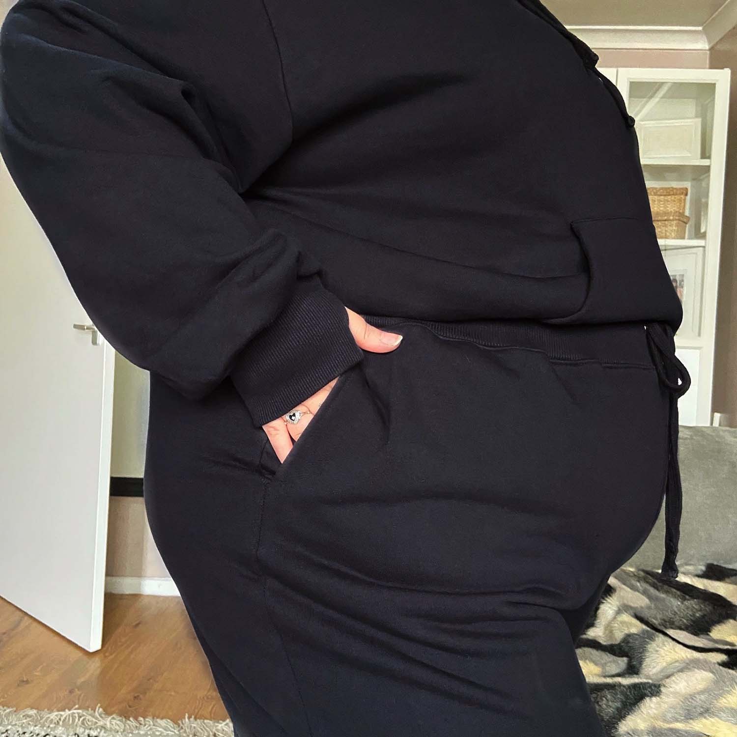 Organic Cotton Wide Leg Joggers - Black - Image 6