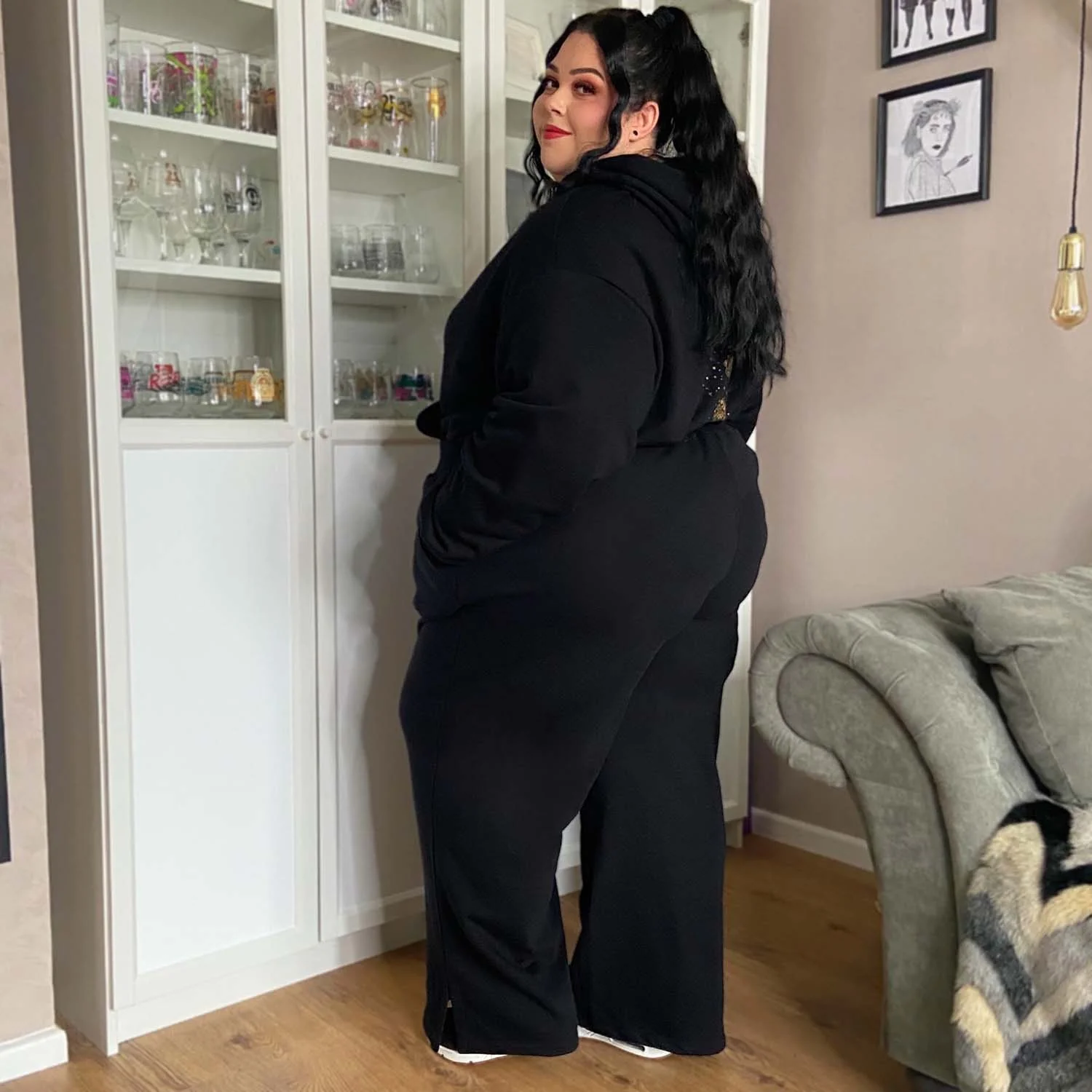 Organic Cotton Wide Leg Joggers - Black - Image 7