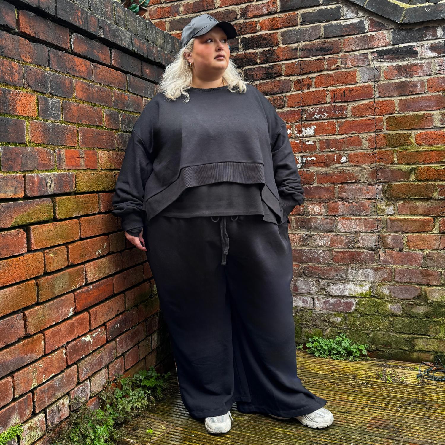 Organic Cotton Wide Leg Joggers - Black - Image 8