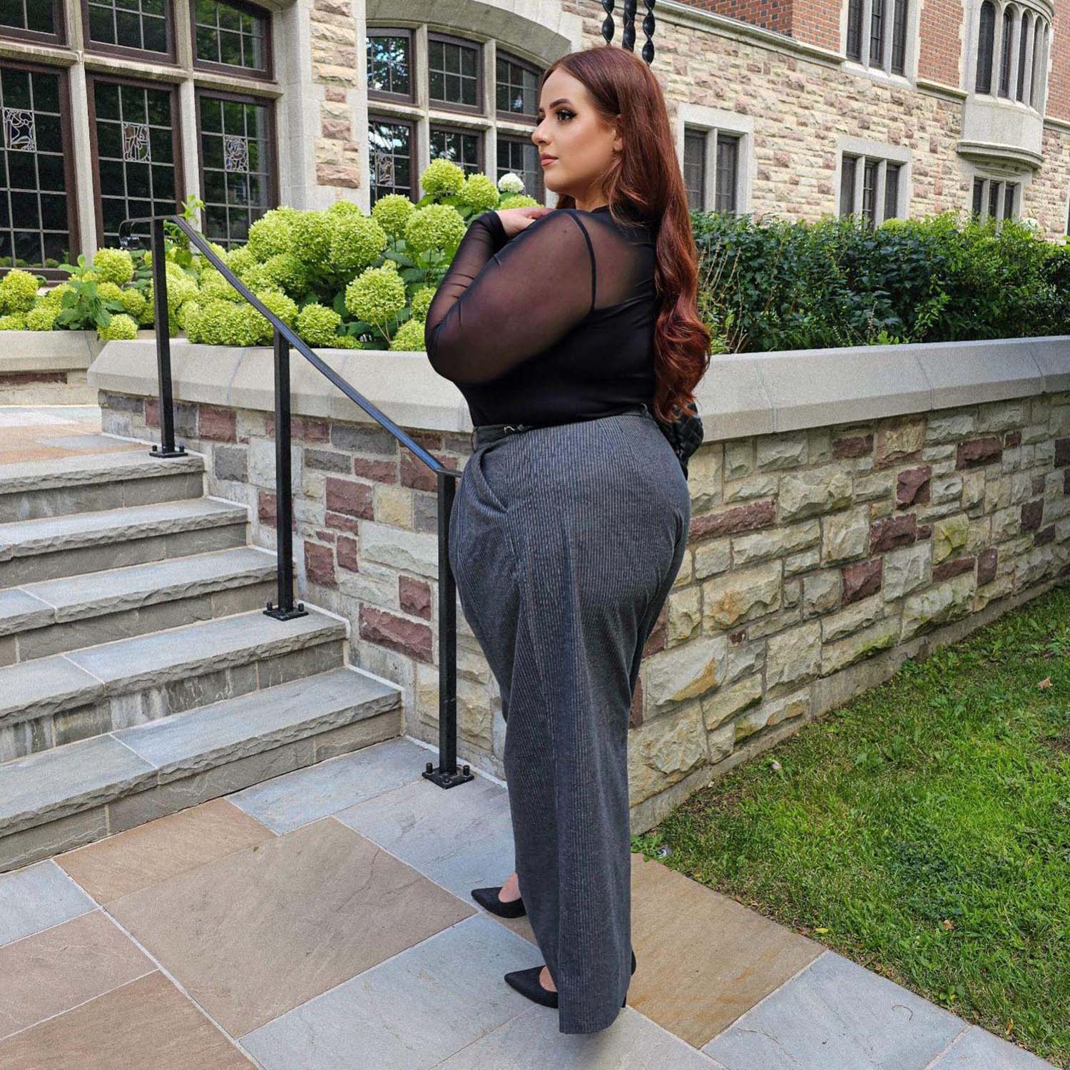 Wide Leg Pinstripe Tailored Trousers - Charcoal - Image 8