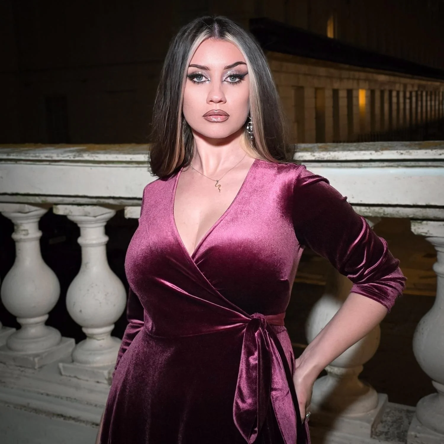 Velvet Wrap Dress - Cherry - Image 11