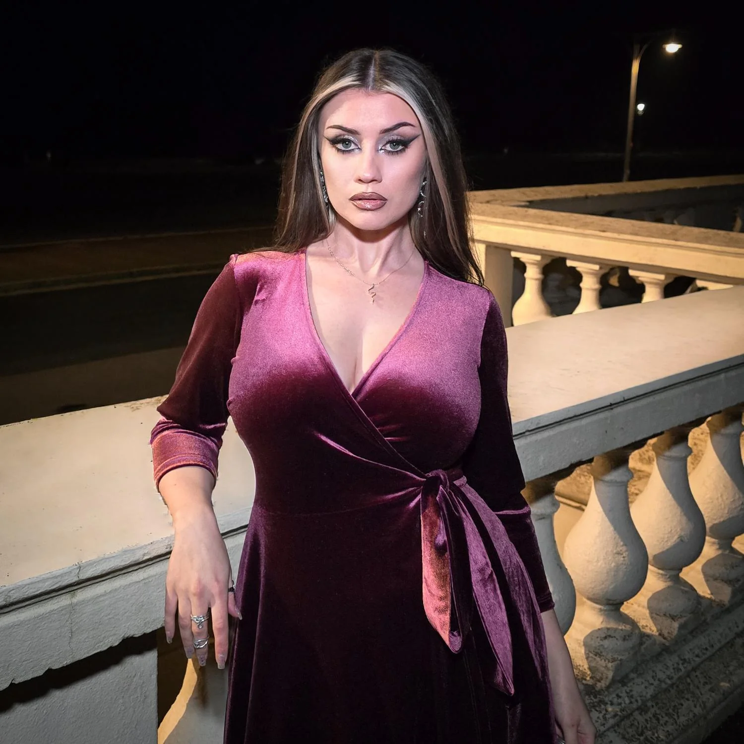 Velvet Wrap Dress - Cherry - Image 2