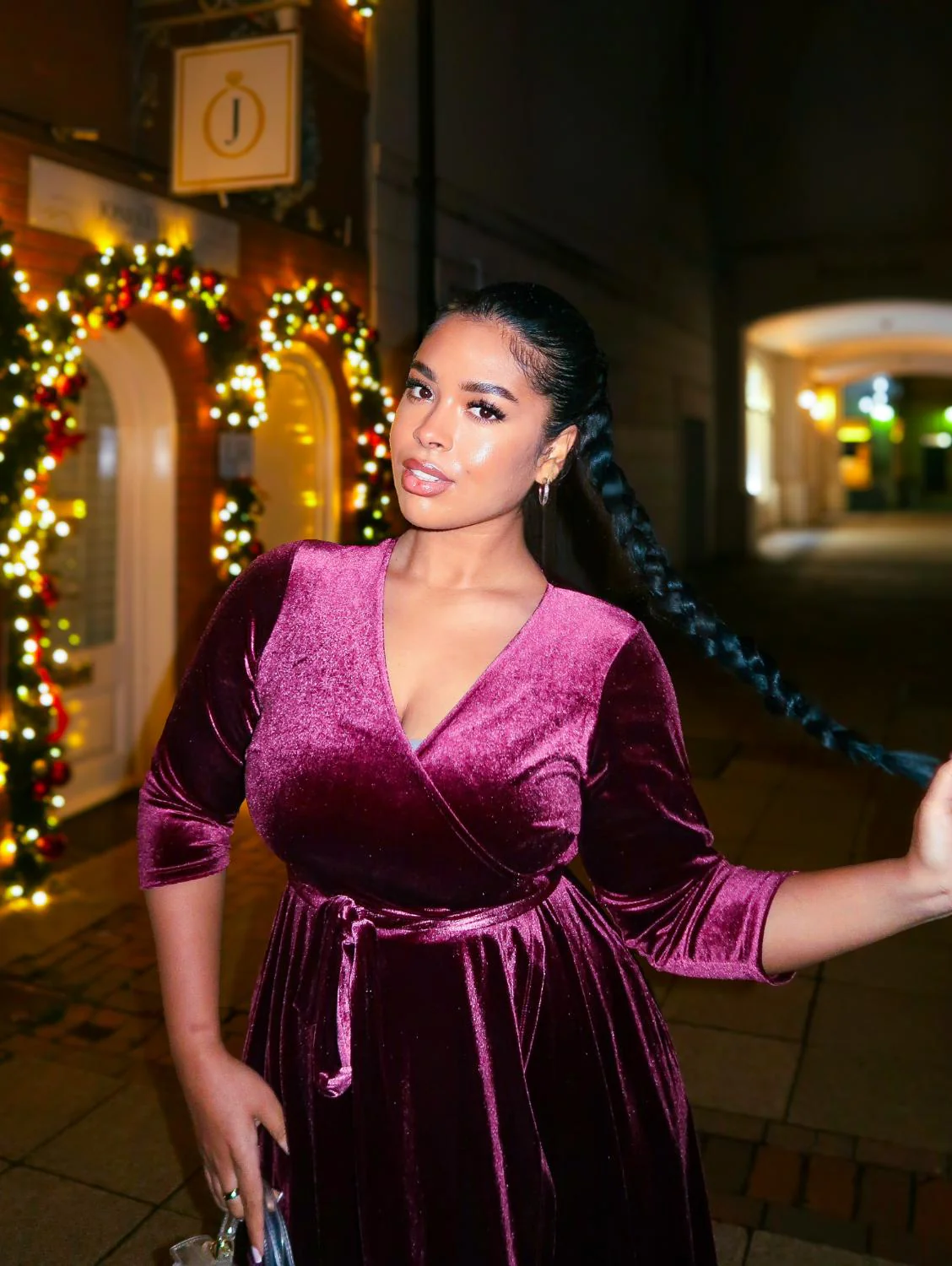 Velvet Wrap Dress - Cherry - Image 5