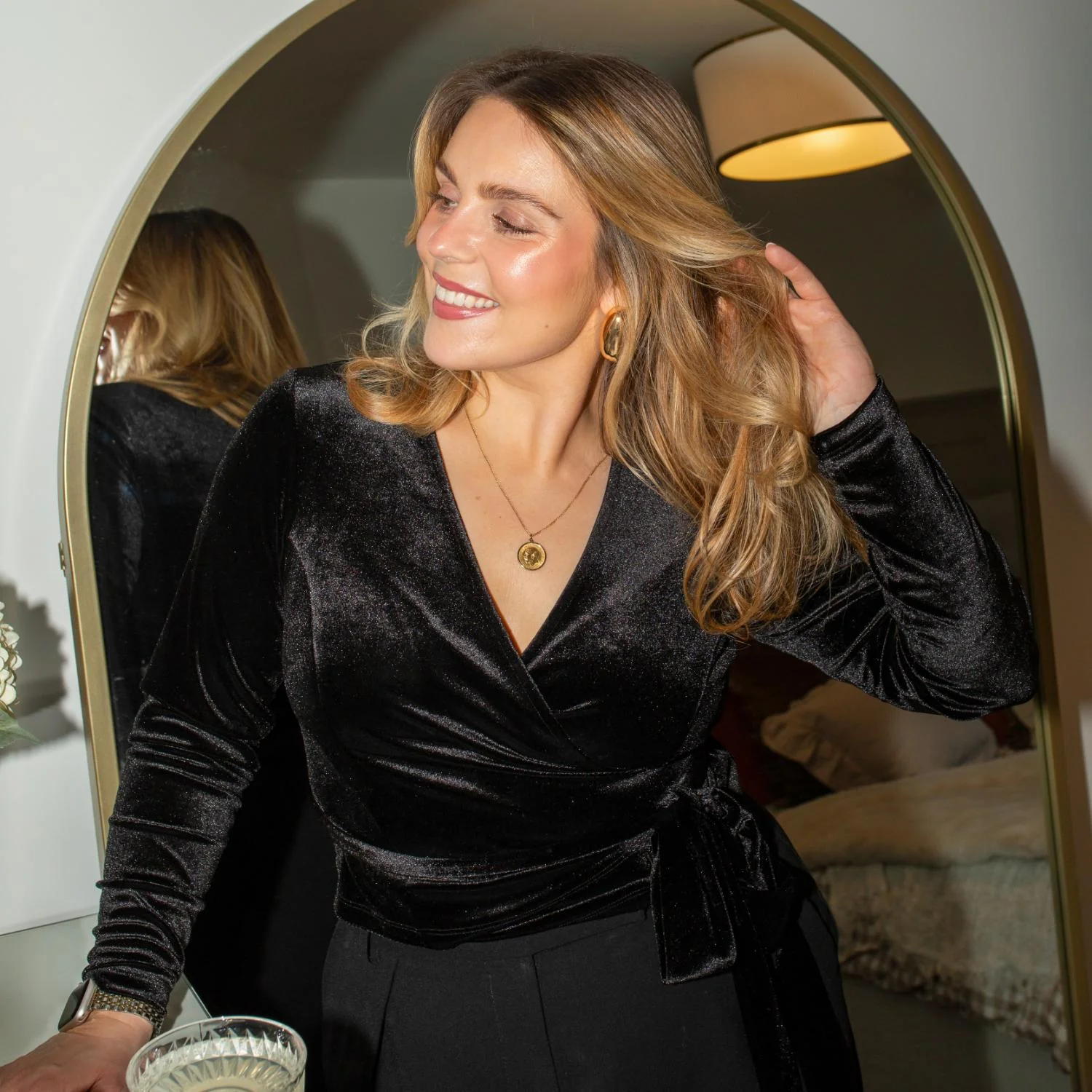 Velvet Wrap Top - Black